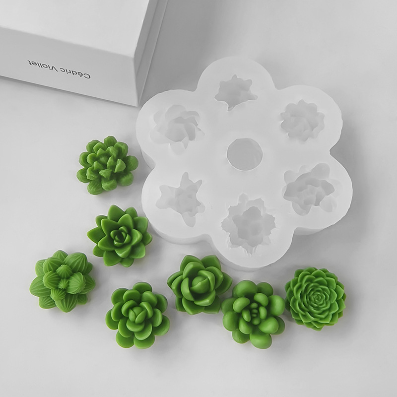Soap Making Things - แม่พิมพ์ซิลิโคนรูปกระบองเพชร 7 in 1, แม่พิมพ์ทำสบู่แฮนด์เมด เทียนหอม