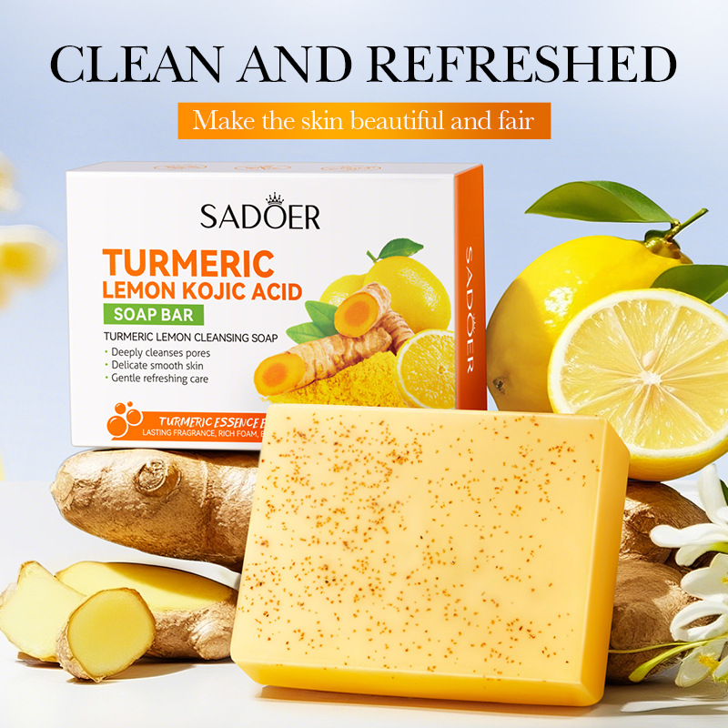 Soap Making Ingredient - สบู่ทำความสะอาดผิวขมิ้นเลมอน 100 กรัม ประกอบด้วยขมิ้น, สารสกัดจากเลมอน และส่วนผสมที่มีประโยชน์ต่อผิวอื่นๆ