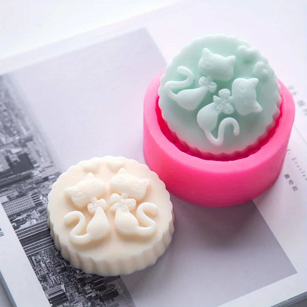 Soap Making Things - แม่พิมพ์สบู่ซิลิโคนรูปแมว 1 ชิ้น - แม่พิมพ์ทำเทียนทรงกลม DIY