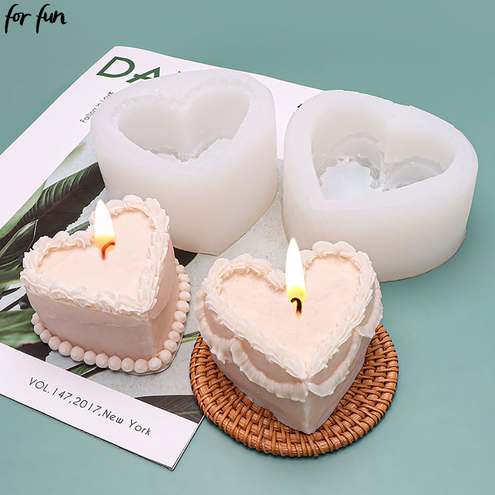 Soap Making Things - เพื่อความสนุกสนานหัวใจเค้กรูปเทียนแม่พิมพ์ซิลิโคน DIY Handmade สบู่พลาสเตอร์น้ํามันหอมระเหยเทียนเค้กตกแต่งแม่พิมพ์ของขวัญทํา