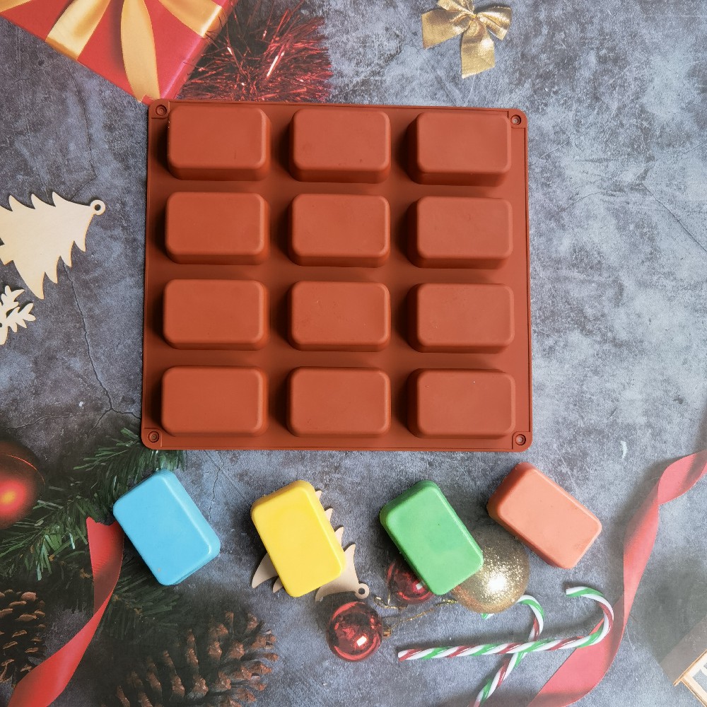 Soap Making Things - แม่พิมพ์สบู่ทำจากซิลิโคนทรงสี่เหลี่ยม12ช่องแม่พิมพ์เทียนพุดดิ้งลูกกวาดขี้ผึ้งอโรมาเธอราพี3D ตกแต่งงานหัตถกรรมเครื่องมือทำมือแบบ DIY